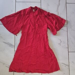 Free People Bright Red Flutter Sleeve Dress
